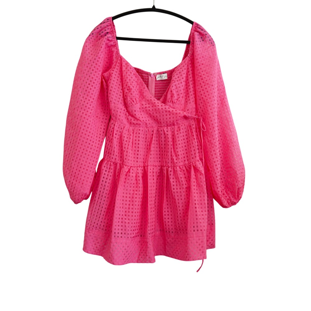 Petal + Pup Pink Check Wrap Mini Dress Smocked Feminine Bachelorette Party